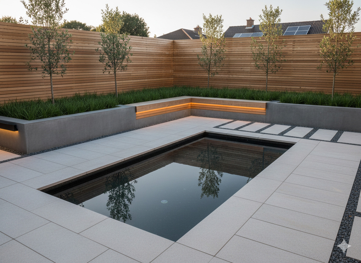 Modern tuinontwerp met strakke lijnen